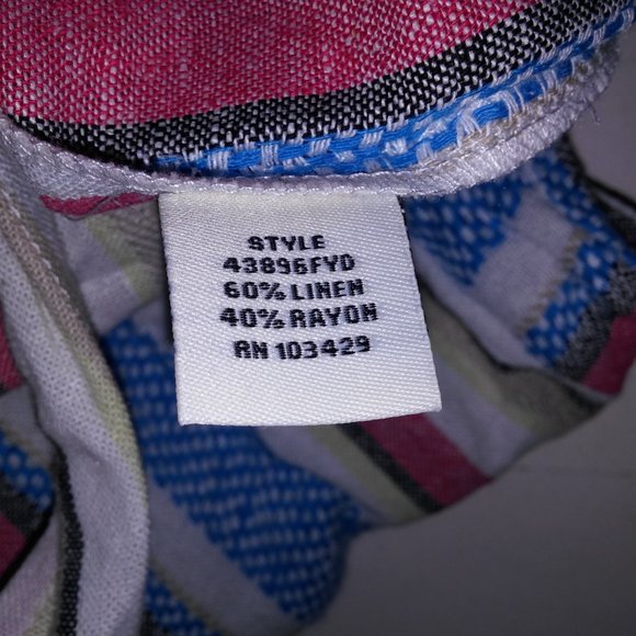 Caffe Marrakesh Set Medium Tie Front Top Capri Pink Blue White Linen Ble…‎ - Picture 11 of 12